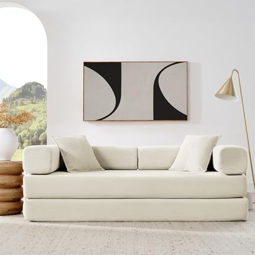 4-in-1 Folding Convertible Sofa Bed, 78 Inch Couch with Fixed-Shape Frame, Co...