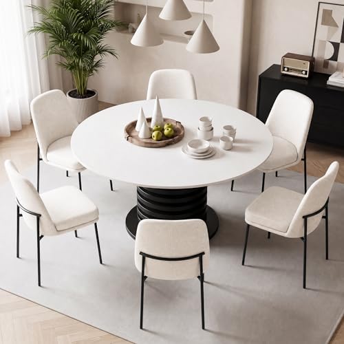 COLAMY Leather Dining Chairs Set of 6 with Metal Legs, Beige