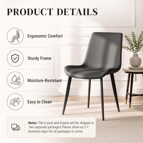 Black Dining Chairs Set of 4, PU Leather Dining Room Chairs, Upholstered Kitc...