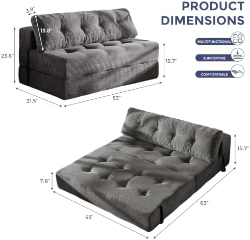 MAXYOYO Folding Sofa Bed, Convertible Chair Bed with Pillow | Portable 4 in 1...