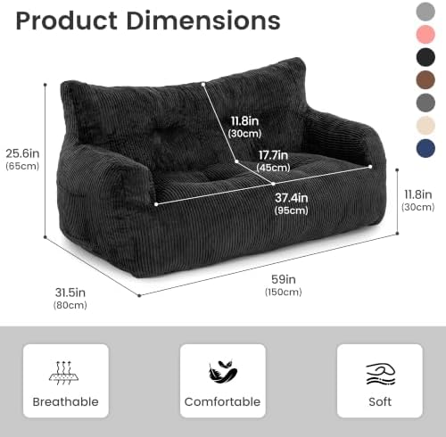 59" Corduroy Bean Bag Chair,2 Seat Loveseat Sofa,Corduroy Lazy Sofa Bed ...