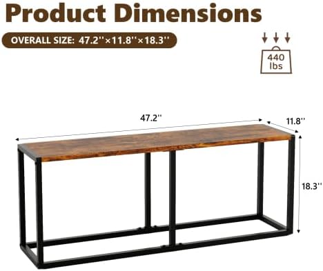 VINGLI 47.2 Inch Indoor/Outdoor Bench, Rustic Brown Dining & Patio Bench ...