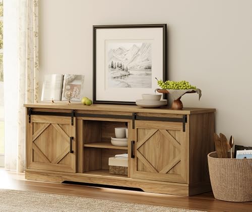 WAMPAT Farmhouse Style TV Stand for 60-75 inch TV w/Distressed Wood Finish | ...