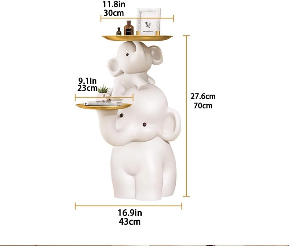 Elephant Shaped Side Table with Two Trays, Stylish Resin End Tables, Cute Sma...