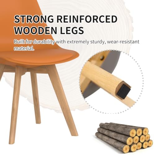 Dining Chairs Set of 4, PU Leather Kitchen Chairs,Wood Legs (Orange, 4 PC)