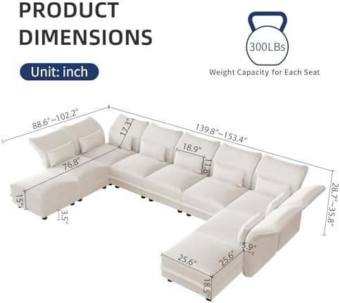 LLappuil 9 Seat Sectional Couch with Storage, Large U Shaped Corduroy Modular...