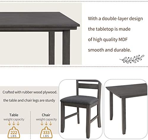Merax Dining Table Set for 6, Farmhouse 6 Piece Dining Room Table Set with 4 ...