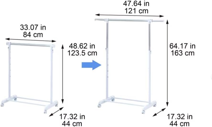 Adjustable Metal Rolling Garment Rack, Chrome & White Heavy Duty Clothes Organizer on Wheels