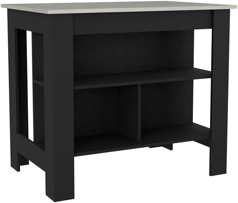 Kitchen Island Dozza with Three Shelves Black and Ibiza Marble Finish | Three...