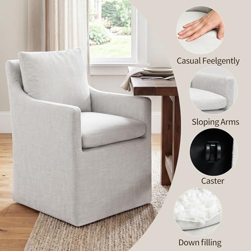 DUHOME Upholstered Dining Chair,Linen Accent Chair for Living Room,Single Sof...