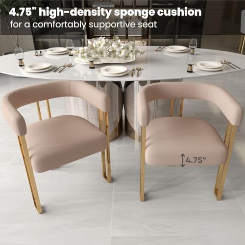 Khaki Velvet Barrel Dining Chairs Set of 2, Modern Upholstered Dining Room Ch...