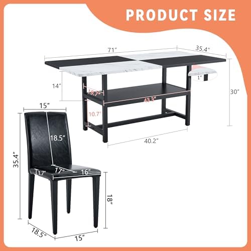 71" Dinner Table Set for 6, Modern Dining Table Set for 6, Black and Whi...