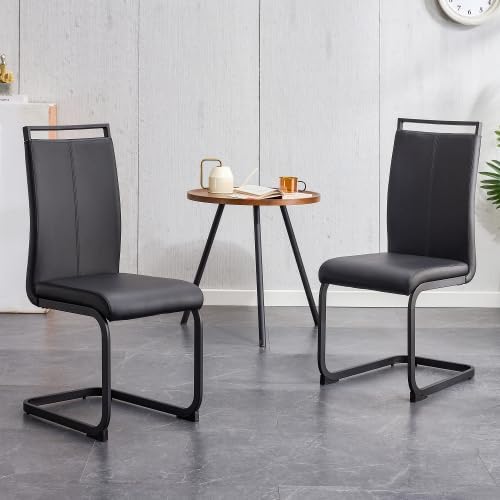 AZmac Modern Leather Dining Chairs Set of 2,Armless Kitchen Chairs,Dining Room Chairs with Upholstered Padded Seat and Sturdy Black Legs for Dining Room,Kitchen (Set of 2, Black-Black Leg)