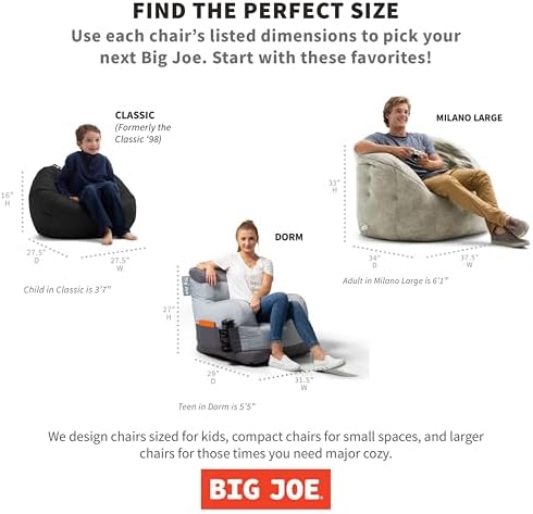 Big Joe Dorm Bean Bag Chair with Drink Holder and Pocket, Two Tone Blue Smart...