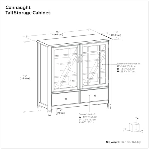 SIMPLIHOME Connaught 46" Wide Solid Wood Tall Cabinet in Antique White
