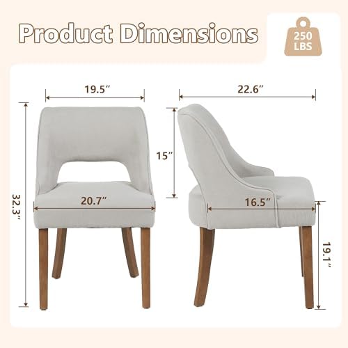 ClinQ Wooden Dining Chairs Set of 6, Modern Fabric Upholstered Kitchen Chairs...