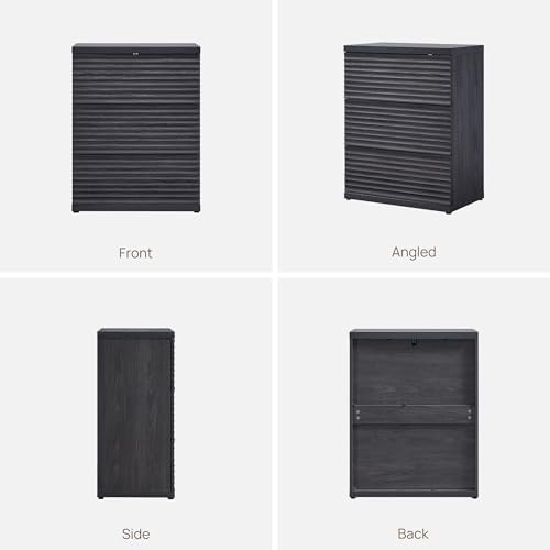 SICOTAS Black Fluted Sideboard Buffet Cabinet with 3 Large Drawers