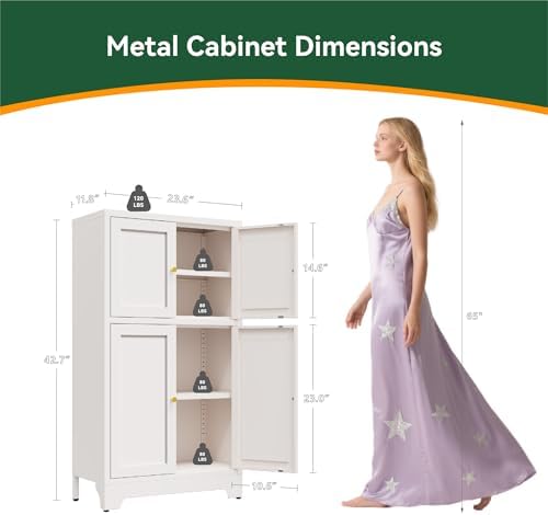 Bevivog Metal Locker Storage Cabinet,Home Accent Cabinets with 4 Doors and 2 ...