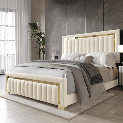 HOME DESIGN Olathe King Size Upholstered Panel Bed Frame, Vertical Channel Tu...
