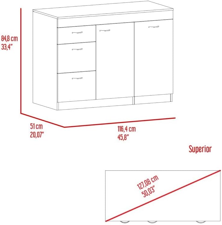 Grecia Kitchen Base Cabinet - 3 Drawers, 2 Shelves, White/Dark Walnut - Expan...
