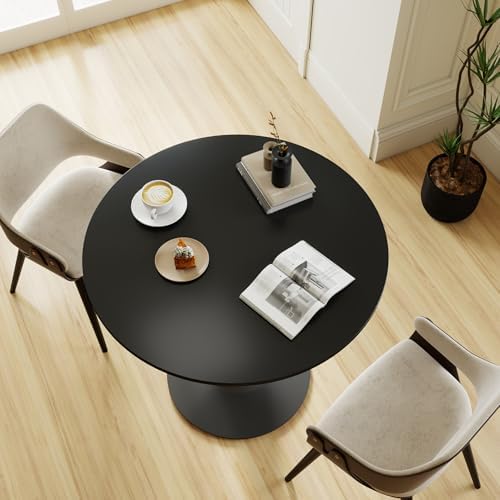 Black Round Dining Table, 27.6" Tulip Table Kitchen Round Dining Table f...