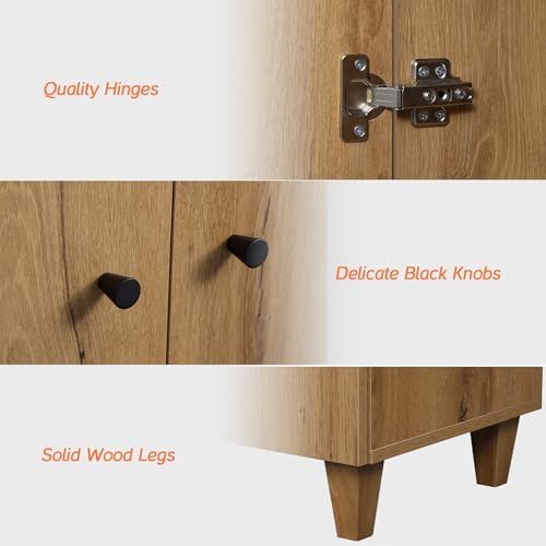 WAMPAT Modern Sideboards Credenza Storage Cabinets, 3 Pieces, Oak Brown