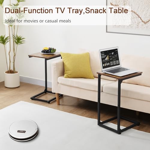 AMHANCIBLE C Shaped End Table Set of 2, Couch Side Table that Slide Under