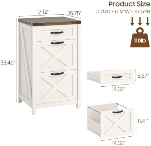 Halitaa Farmhouse File Cabinet with 3 Drawers for Home Office, Rustic White |...