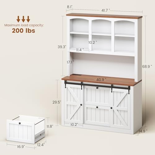SEDETA 2 Drawer File Cabinet with Power Strip, 41” Farmhouse Filing Cabinet f...