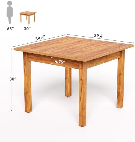 LITTLE TREE 39 Inches Square Dining Table for 4 People, Brown Wooden Kitchen ...