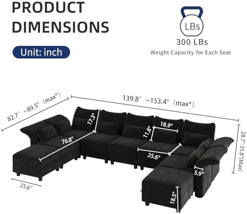 LLappuil U Shaped Sectional Couch with Storage, 9 Seater Modular Sectional So...