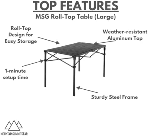 MOUNTAIN SUMMIT GEAR Heavy-Duty Roll-Top Table for Camping (Large) - Portable...