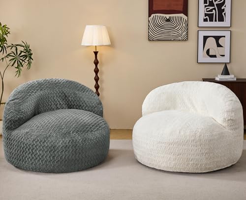 Hobestluk Adult Bean Bag Chair Memory Foam Faux Fur, Chevron Grey, Oversize |...