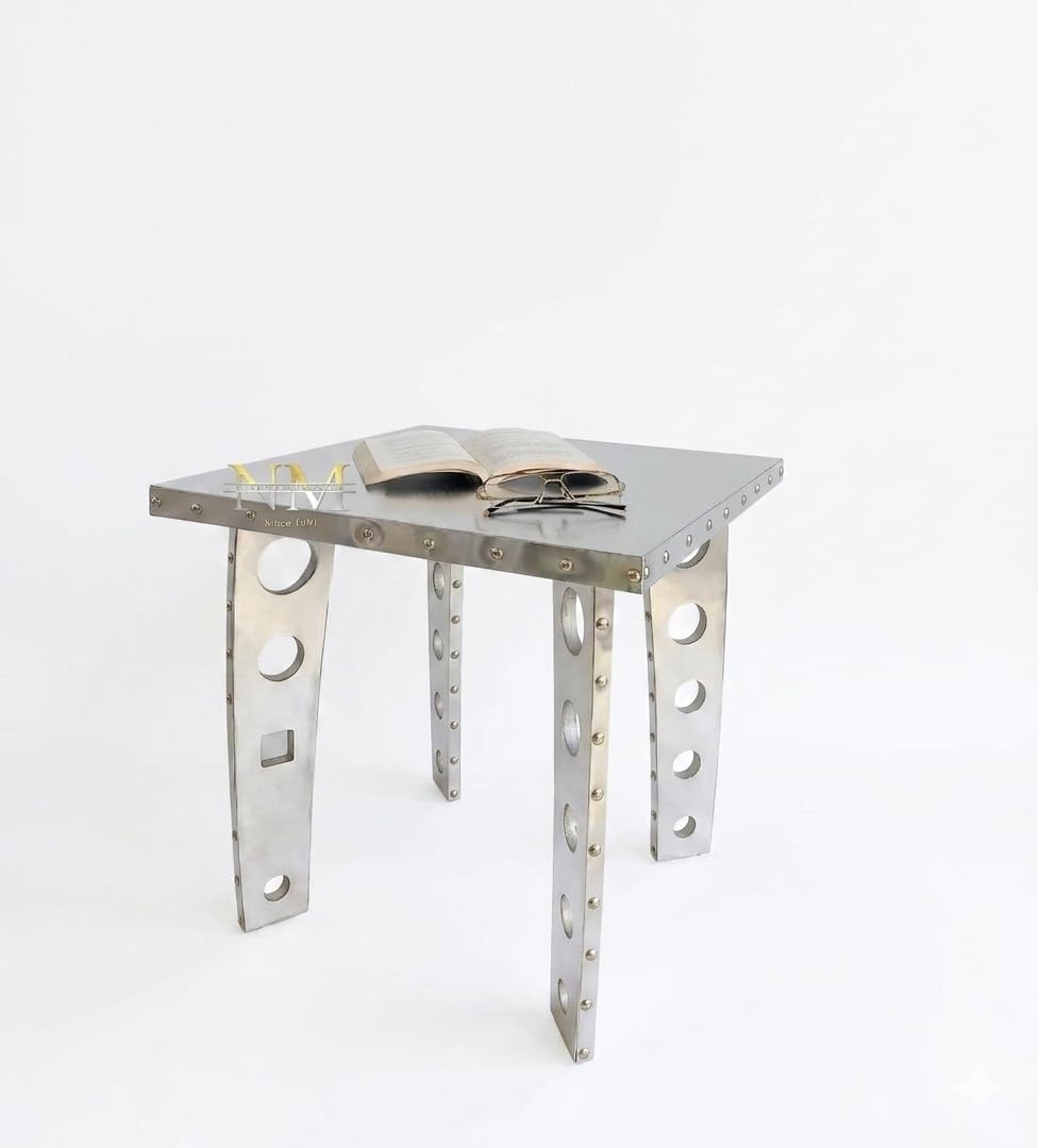 Handcrafted Aluminum Aviator Side Table- Square End Table with Retro Vintage ...
