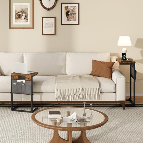 HOOBRO Side Tables for Couch, Adjustable Height C Shaped End Tables