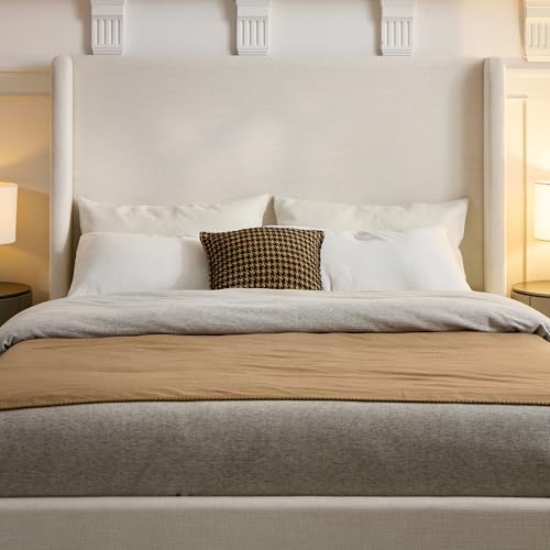 King Size Upholstered Platform Bed Frame, 52.3" High Headboard Carmen Wi...