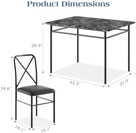 VECELO 5-Piece Dining Table Set for 4 with Upholstered Chairs, Pure Black | F...