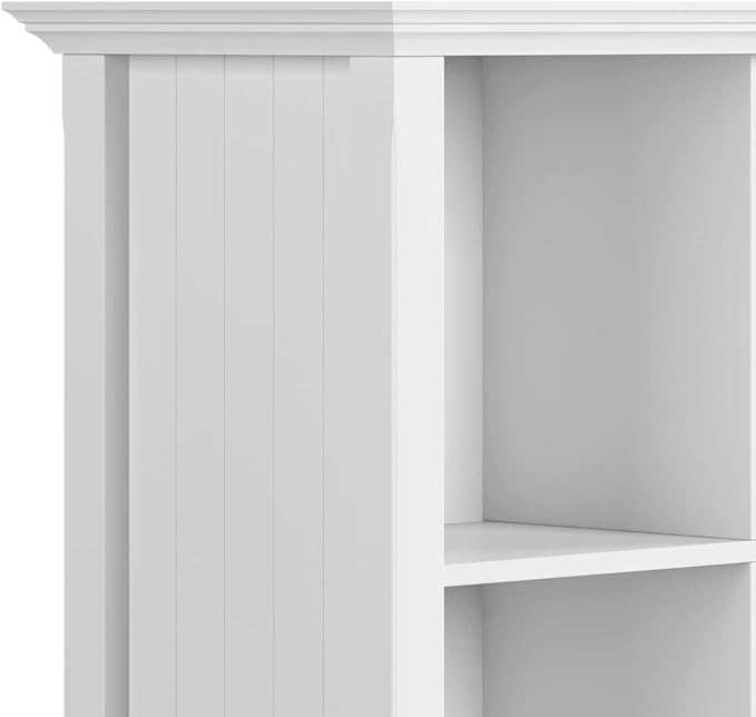 SIMPLIHOME Acadian Console Table - 57 Inch Wide Solid Wood 8-Cube Storage Sofa Table in White, Transitional Storage Unit for Living Room or Bedroom with Grooved Side Panels and Tapered Legs
