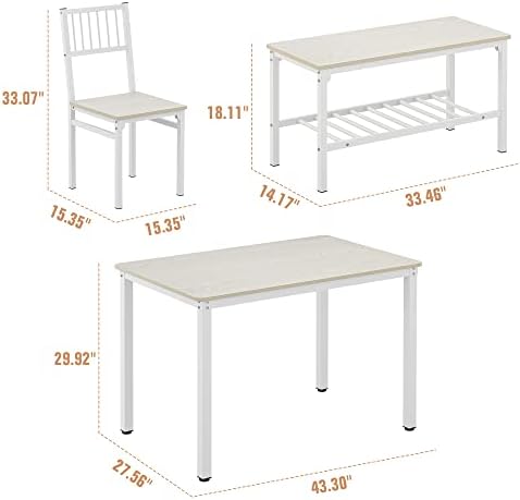 Teraves Dining Table Set for 4, Kitchen Table and 2 Chairs with Bench