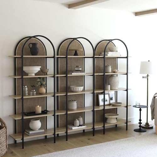 Nathan James Amara Bohemian 5-Shelf Etagere Bookcase, Rattan Open Bookshelf w...