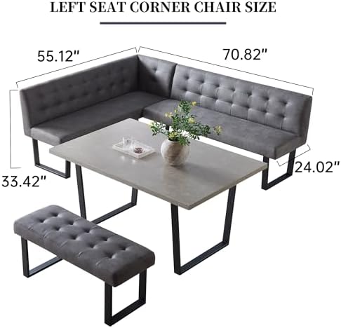 HIPIHOM Dining Table Set with Bench, Grey Table with Grey Right Seat Bench | ...