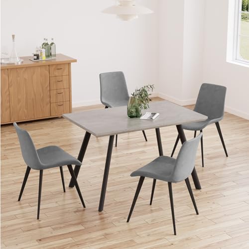 ZckyCine Modern Dining Table Set, 5-Piece, 46.5", 4 Upholstered Chairs
