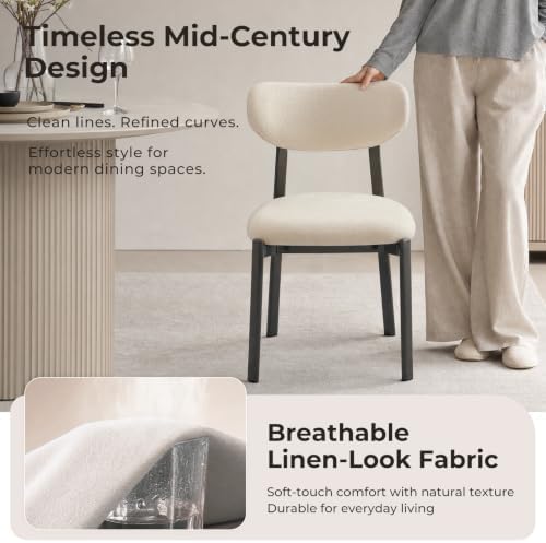 Dining Chairs Set of 4, Modern Upholstered Fabric Kitchen Chairs | Textured F...