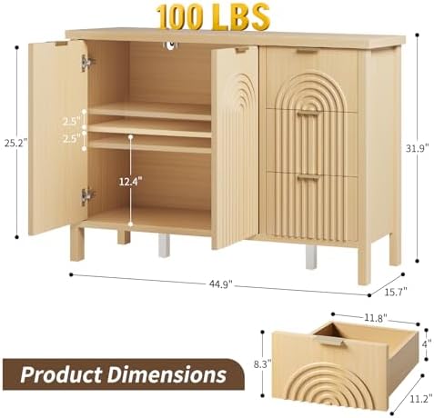 Sideboard Buffet Cabinet with Storage - Fluted Accent Coffee Bar Cabinets Kit...