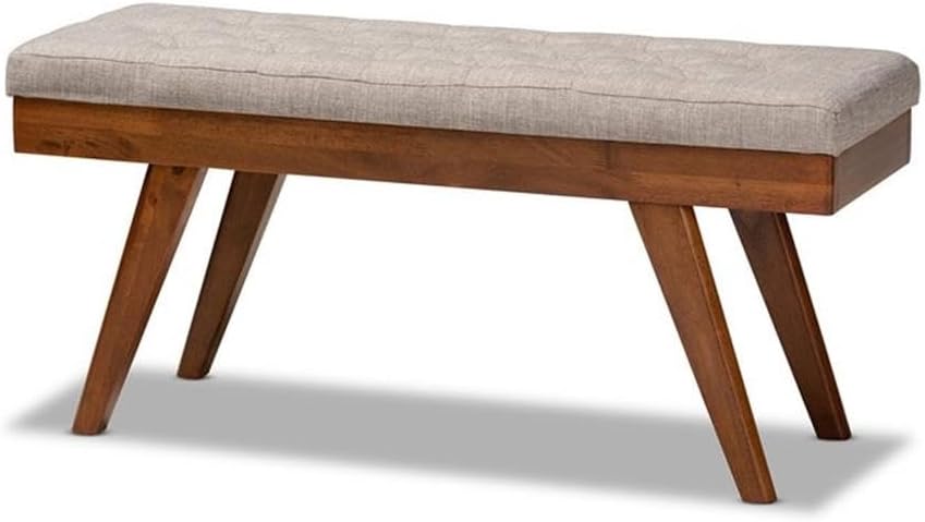 Baxton Studio Alona Mid-Century Modern Light Grey Fabric Upholstered Wood Din...