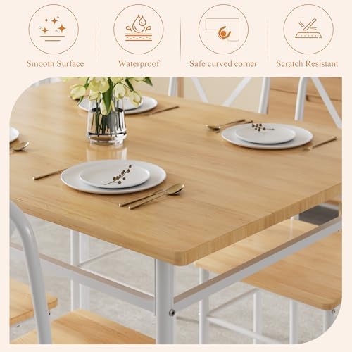 VECELO 7-Piece Dining Table Set for 6, Wood Dinette with Chairs, Natural White