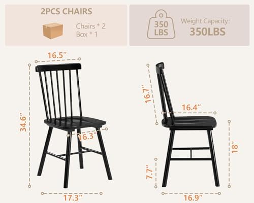PrimeZone Windsor Dining Chairs Set of 2 with Spindle Back, Black
