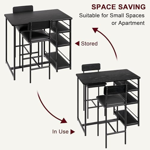 Dining Table Set for 2 with 3 Storage Shelves, 3-Piece Counter Height Kitchen...