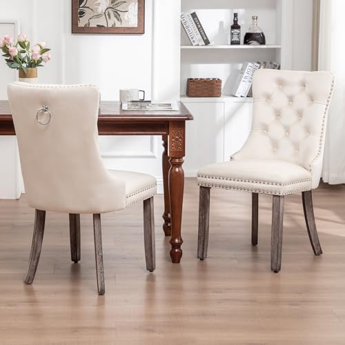 Eifizek Dining Chairs Set of 6 Upholstered Chairs with Tufted Back, Beige