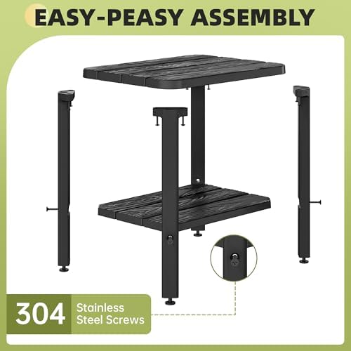 KAMABOKO Outdoor Side Table Set of 2, 2-Tier Adirondack Square Patio Table, H...